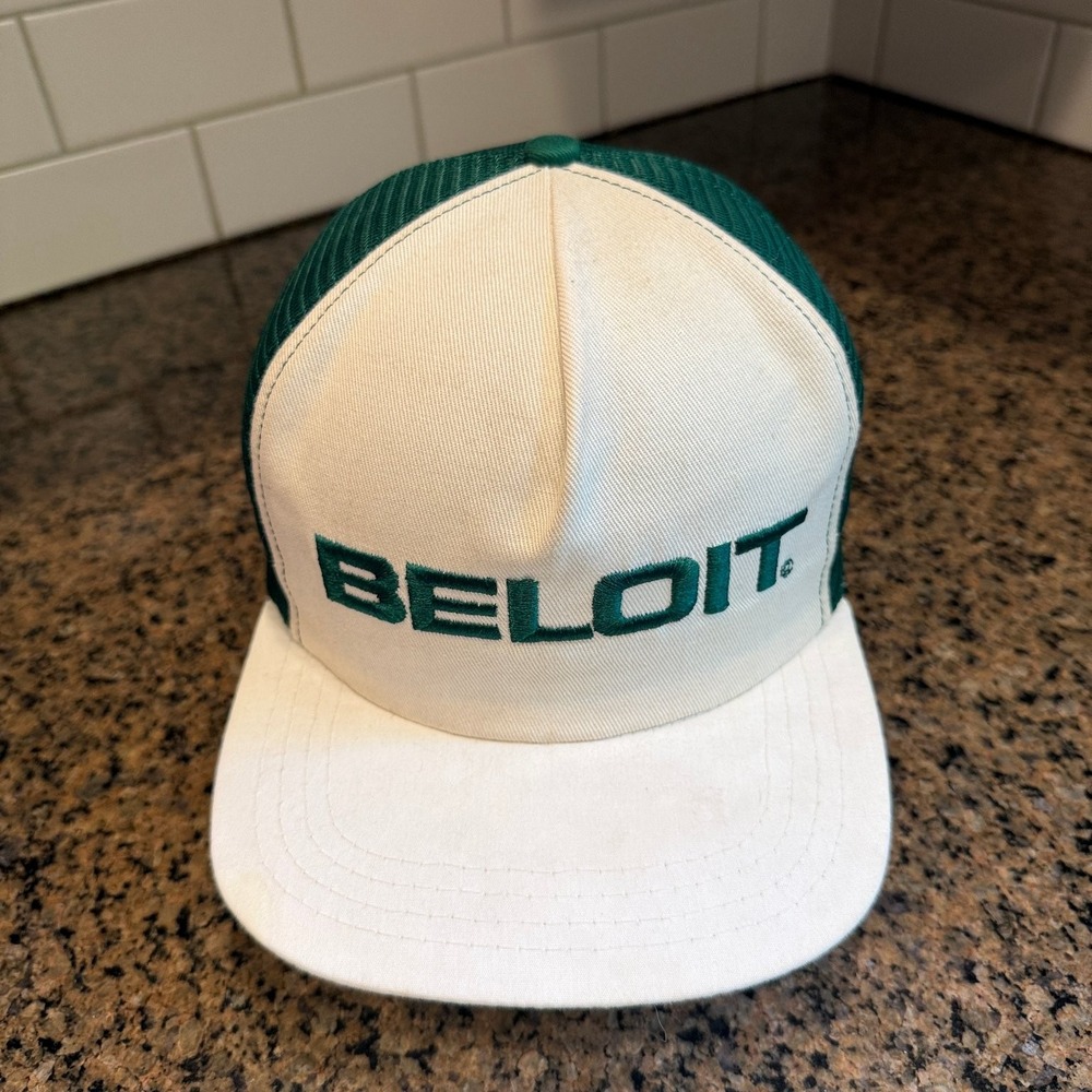Vtg Beloit Mohr Brand Trucker Hat Snapback Adjustable Green Cream Men's Mesh